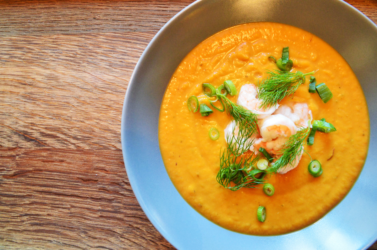 Sødkartoffelsuppe med rejer fra GastroUlven